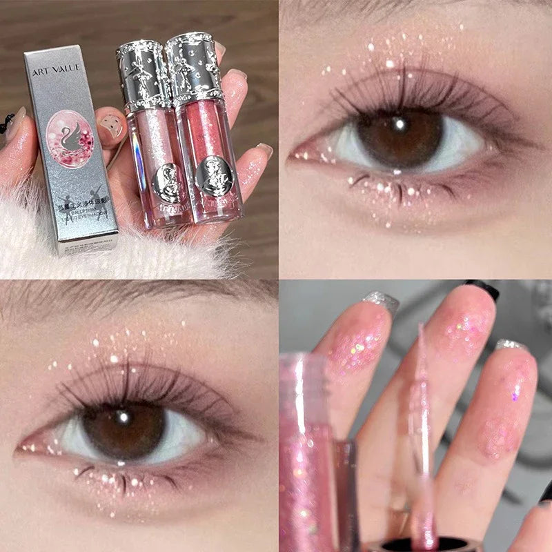 Liquid Eyeshadow Little Brush Pearlescent Glitter Shimmer Fine Sparkling Sequin Pearly Eye Shadow Quick Dry Eyeliner Highlighter