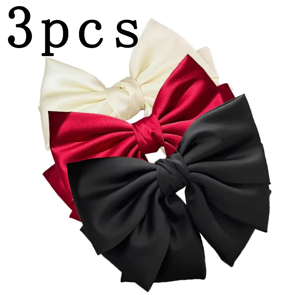 Female Satin Bow Hairpin Ponytail Clip Two-layer Bowknot Ribbon Spring Clip Temperament Accessories Korean Fashion Elegant