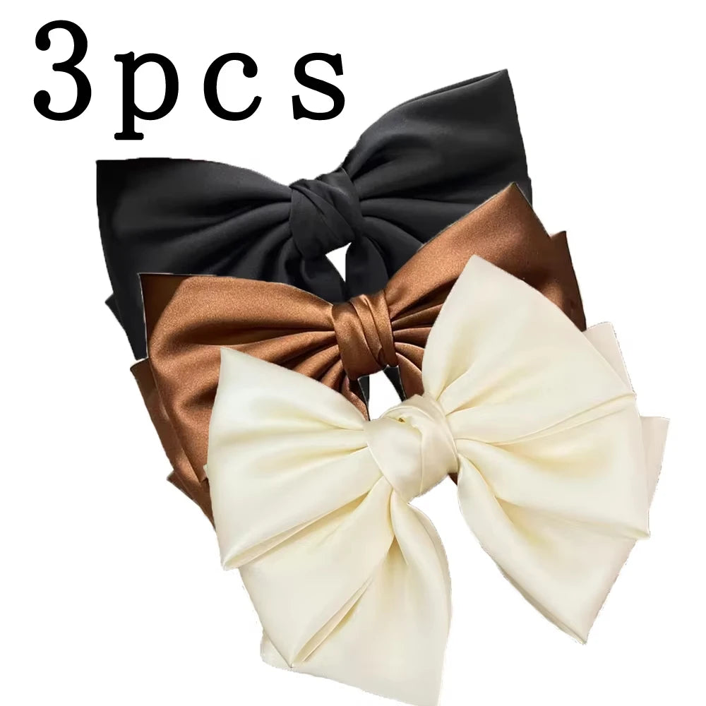 Female Satin Bow Hairpin Ponytail Clip Two-layer Bowknot Ribbon Spring Clip Temperament Accessories Korean Fashion Elegant