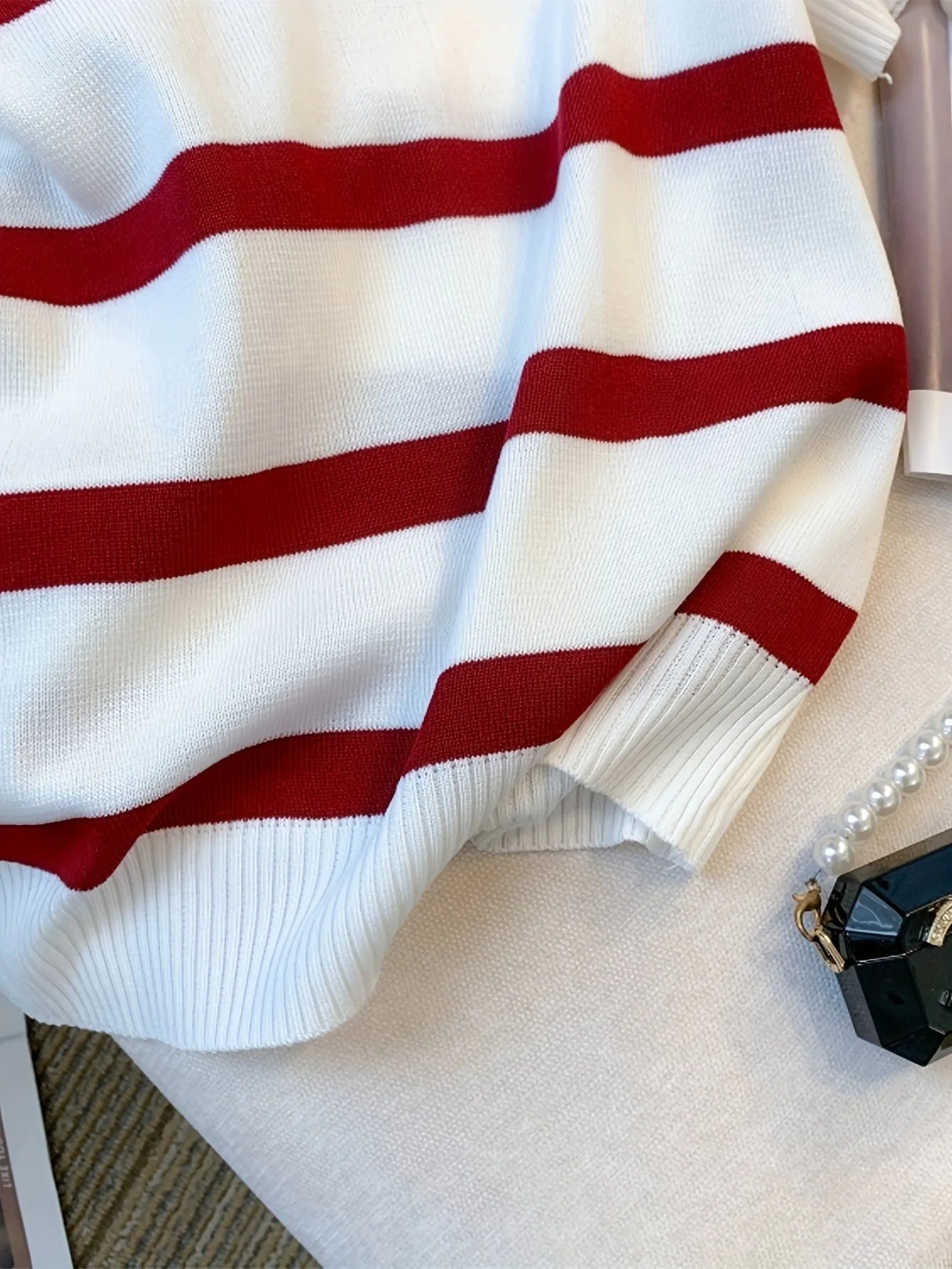 2026 New Striped Pattern Collared Sweater Versatile Short Sleeve Knitted Top For Spring & Summer Women's Clothing Crop Top