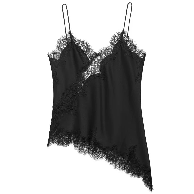 HXAO Lace Asymmetrical Top Women Tanks & Camis Summer 2025 Black Slip Sleeveless Top  Ladies y2k Backless Off Shoulder Camisole